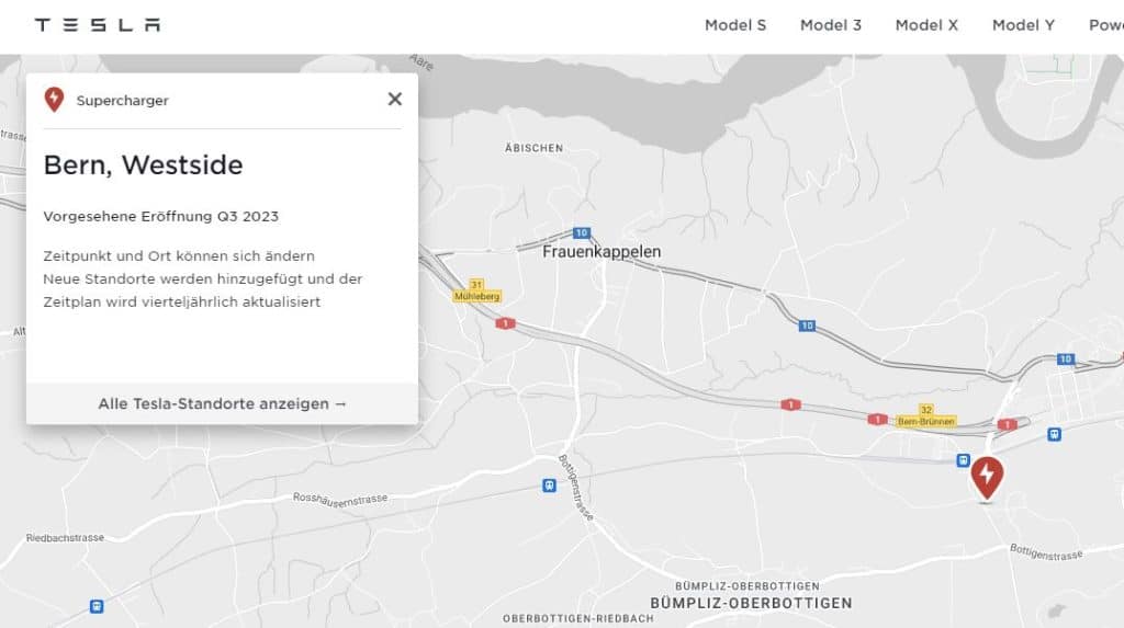 Geplanter Supercharger-Standort in Bern