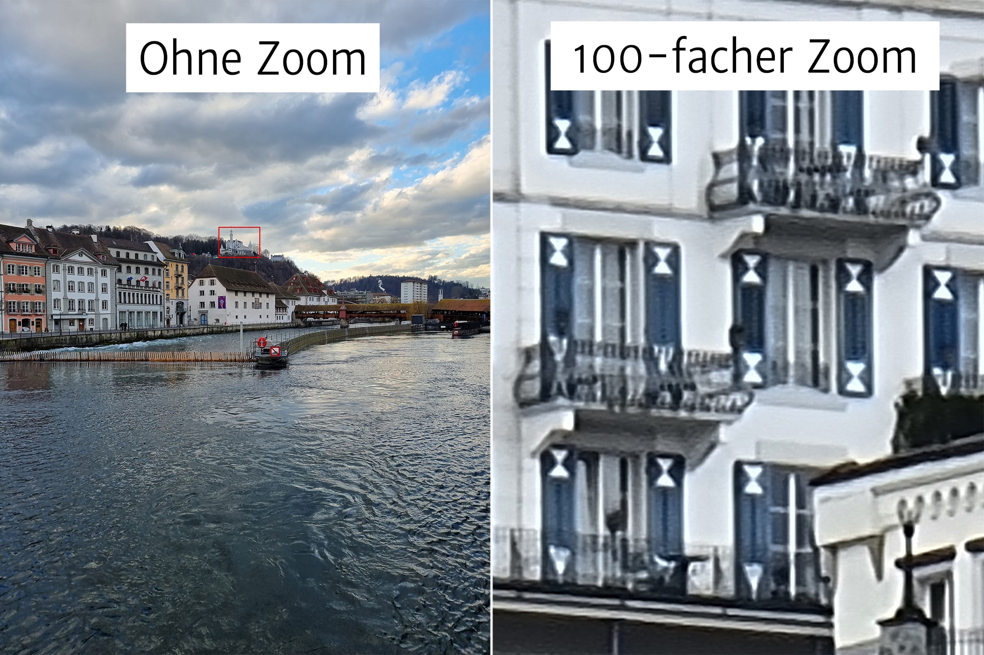 Galaxy S21 Ultra 100-fach Zoom Beispielfotos Hotel Gütsch Luzern