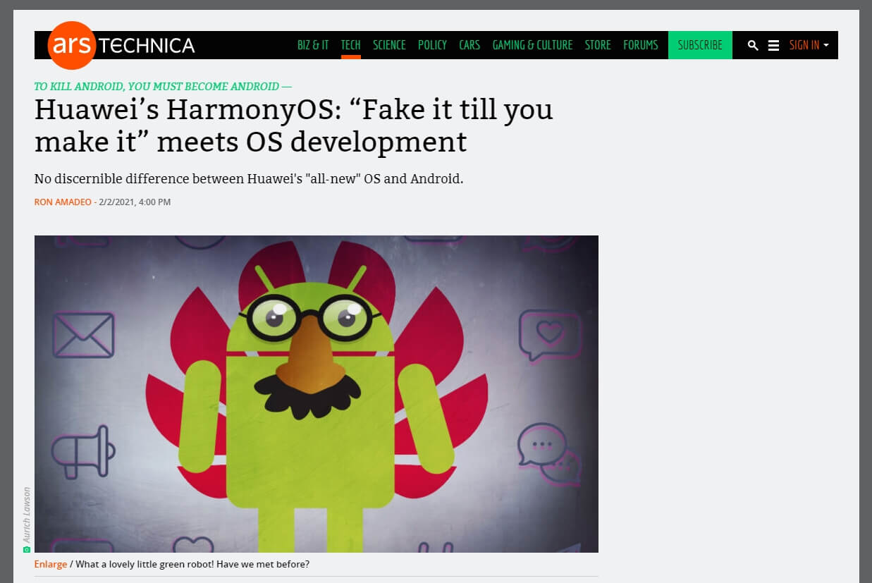 HarmonyOS nur eine Android-Kopie? Ars Technica-Bild.