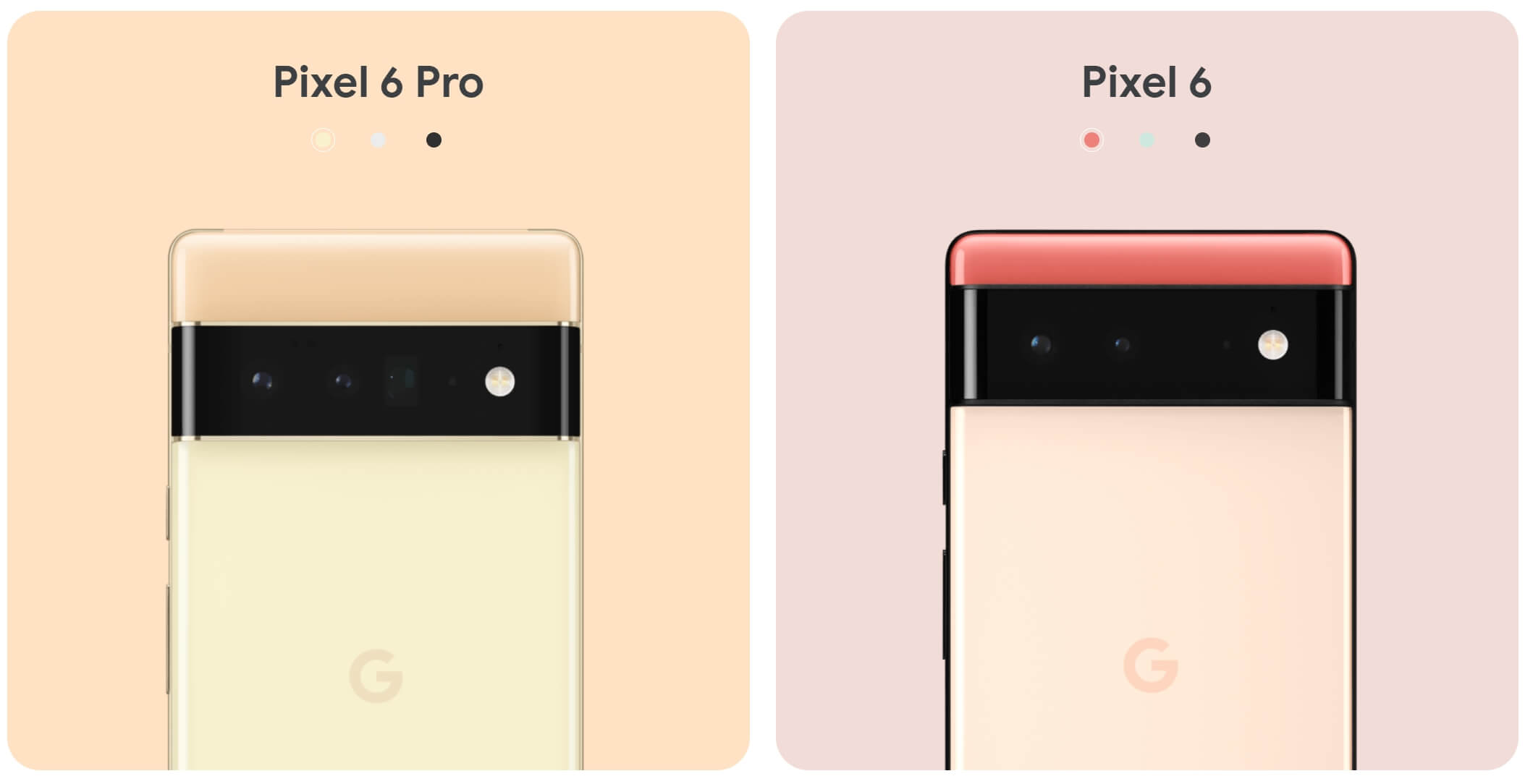 Google Pixel 6 und Pixel 6 Pro in den Farben Gelb und Rot.