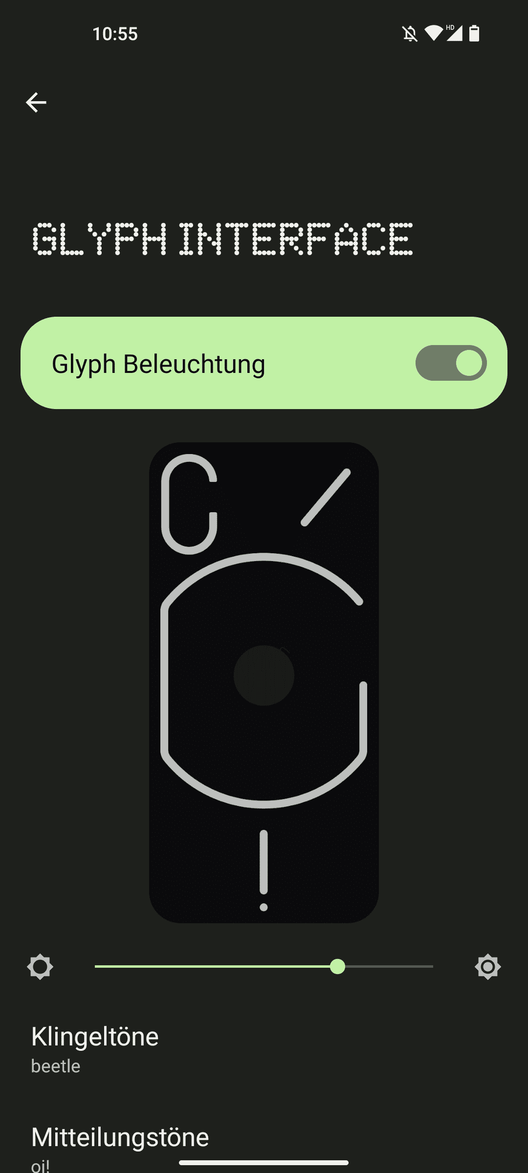 Glyph-Interface in den Systemeinstelllungen