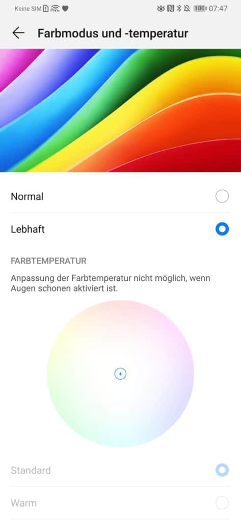 Huawei P30 Pro Farbmodus und -temperatur