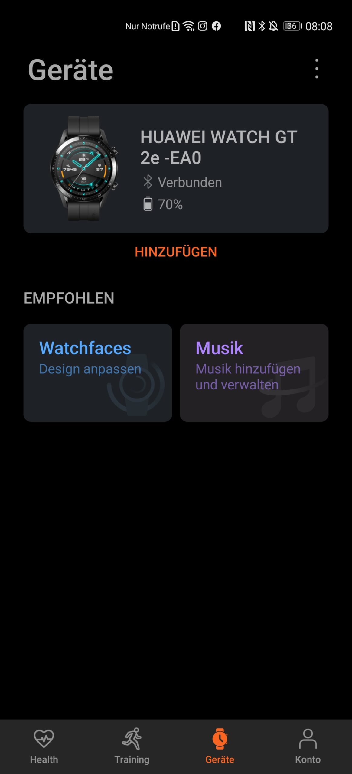 Huawei Watch GT 2e im Test: Mit der App verbinden geht einfach und rasch.