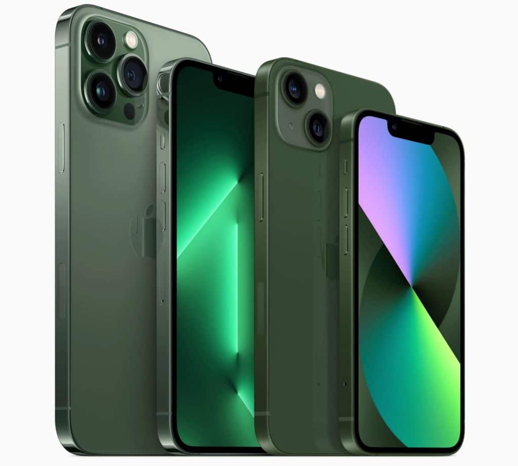 Apple iPhone 13 und iPhone 13 Pro in der neuen Farbe Alpine Green.