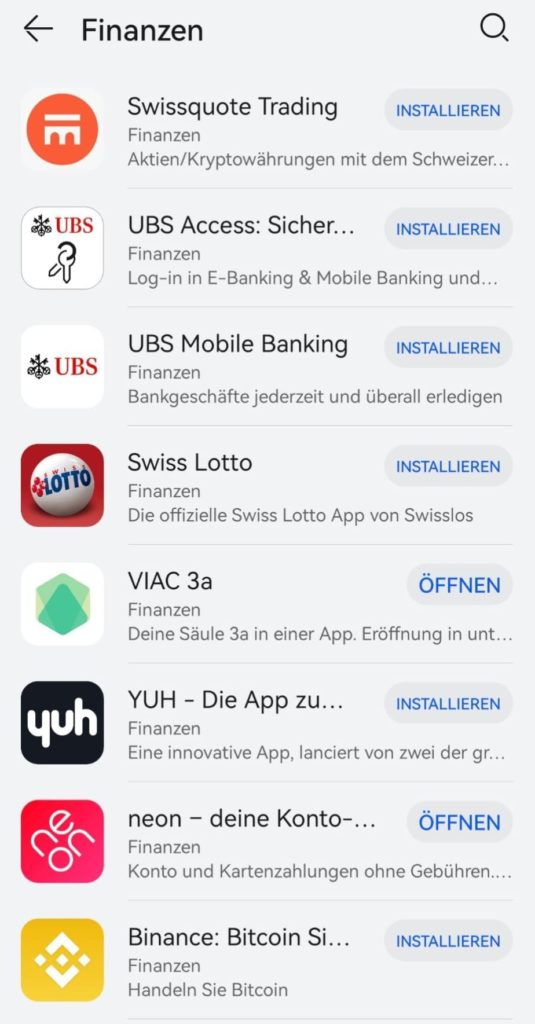Huawei AppGallery: Finanz-Apps Banken.