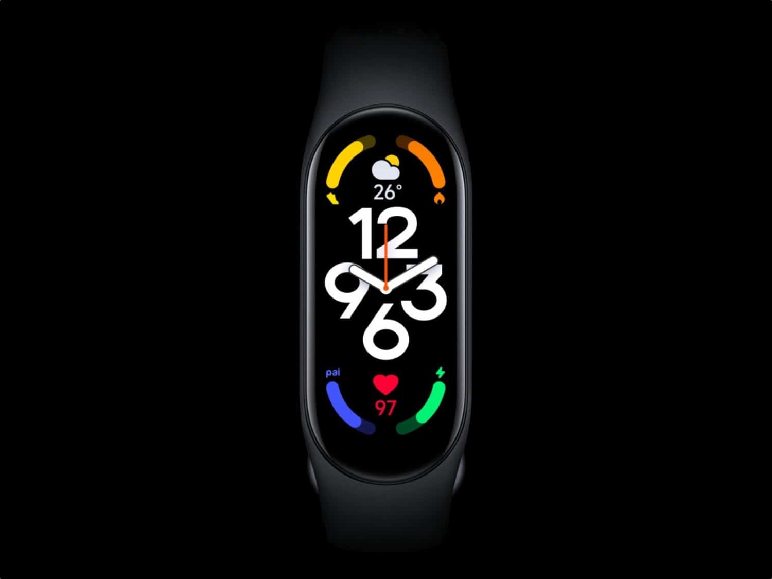 Das Xiaomi Band 7 auf schwarzem Hintergrund