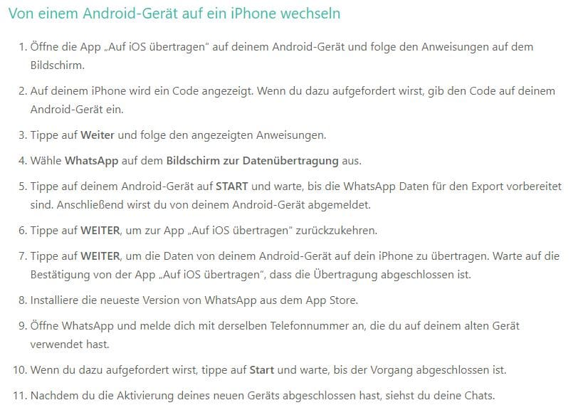 Schritt-für-Schritt-Anleitung, wie WhatsApp von Android auf iOS gelangt