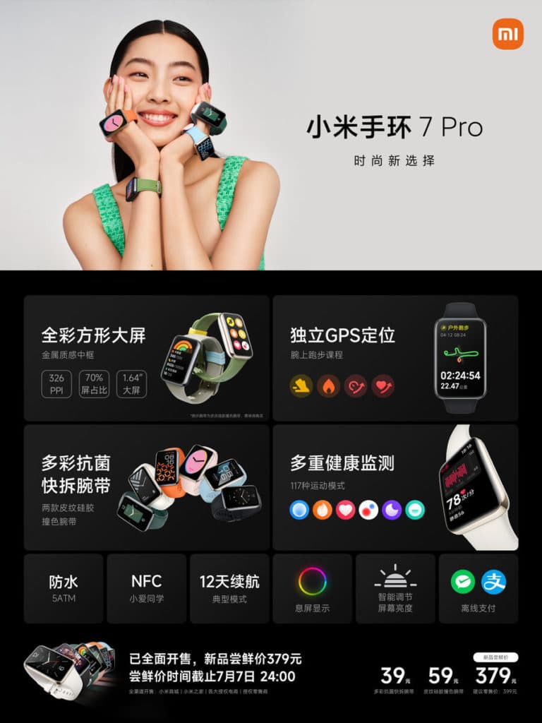 Die Spezifikationen auf Chinesisch  des  Xiaomi Band 7 Pr