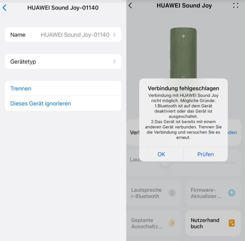 Huawei Sound Joy mit Ai Life App verbinden Probleme.
