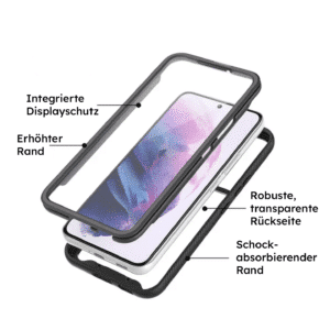 Hülle für Samsung Galaxy: 360 Ultimate Case transparente Outdoor-Schutzhülle mit integriertem Displayschutz und Gummirand aus TPU.