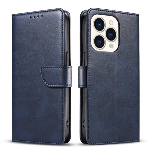 iPhone Flip Case Blau aus Kunstleder mit Kartenfach und Notenfach.